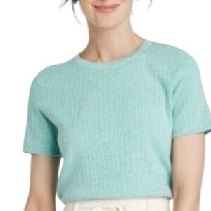 A New Day Turquoise  Ribbed Short Sleeve Crew Neck Sweater